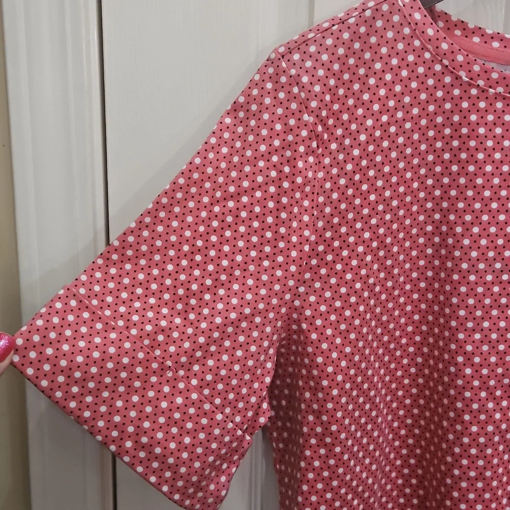 Liz Claiborne Pink White Dual Dot Folded Short Sleeve Cotton Tee Plus Sz XXL